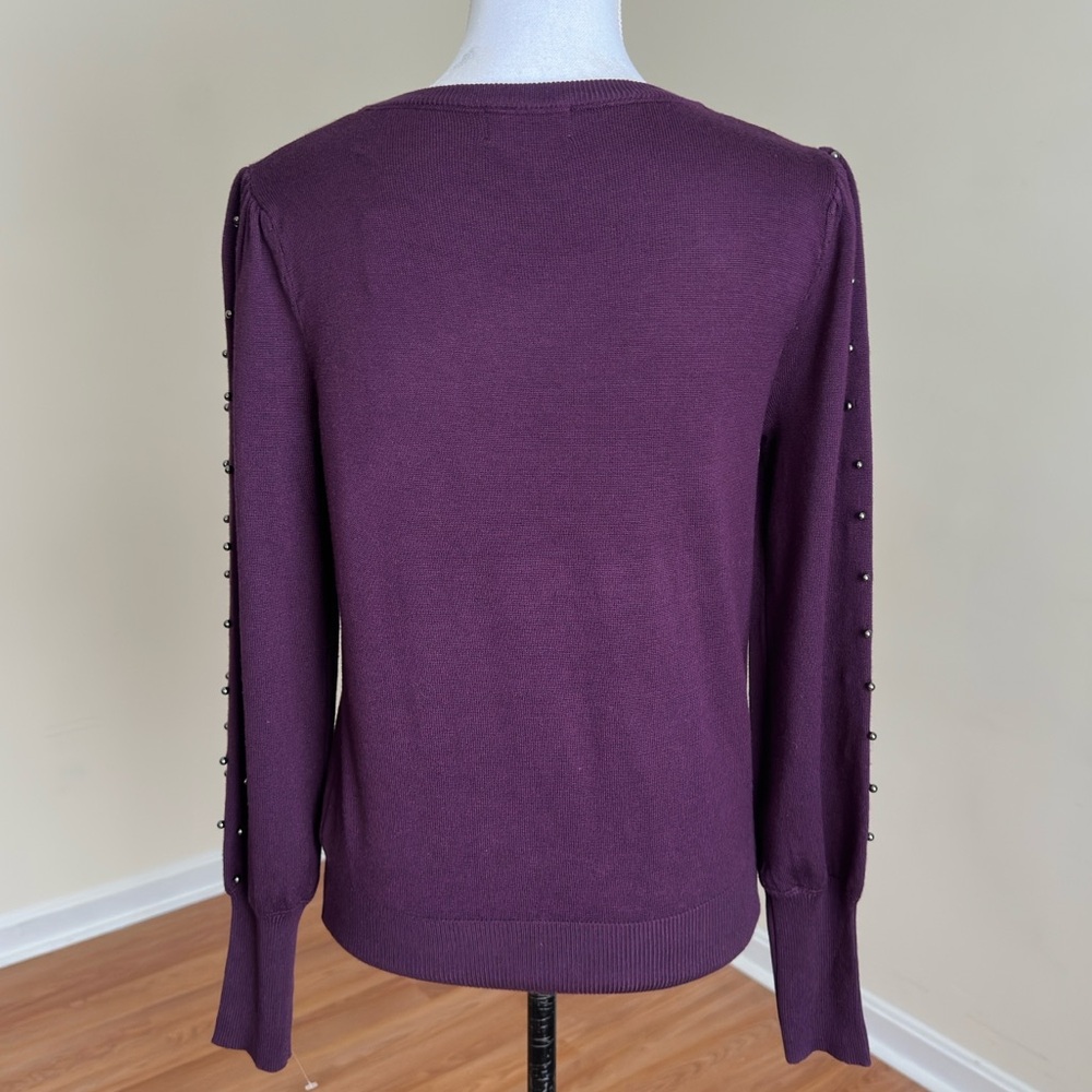 Carmen Mark Valvo Dark Purple Blouse Women Small petite NWT Pearl Sleeve Detail - Picture 4 of 9